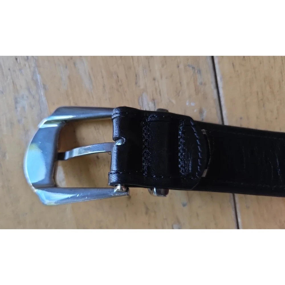 Mezlan Belt Mens 30 Black Leather Silver Tip Western Dress Ribbed Made in Spain
